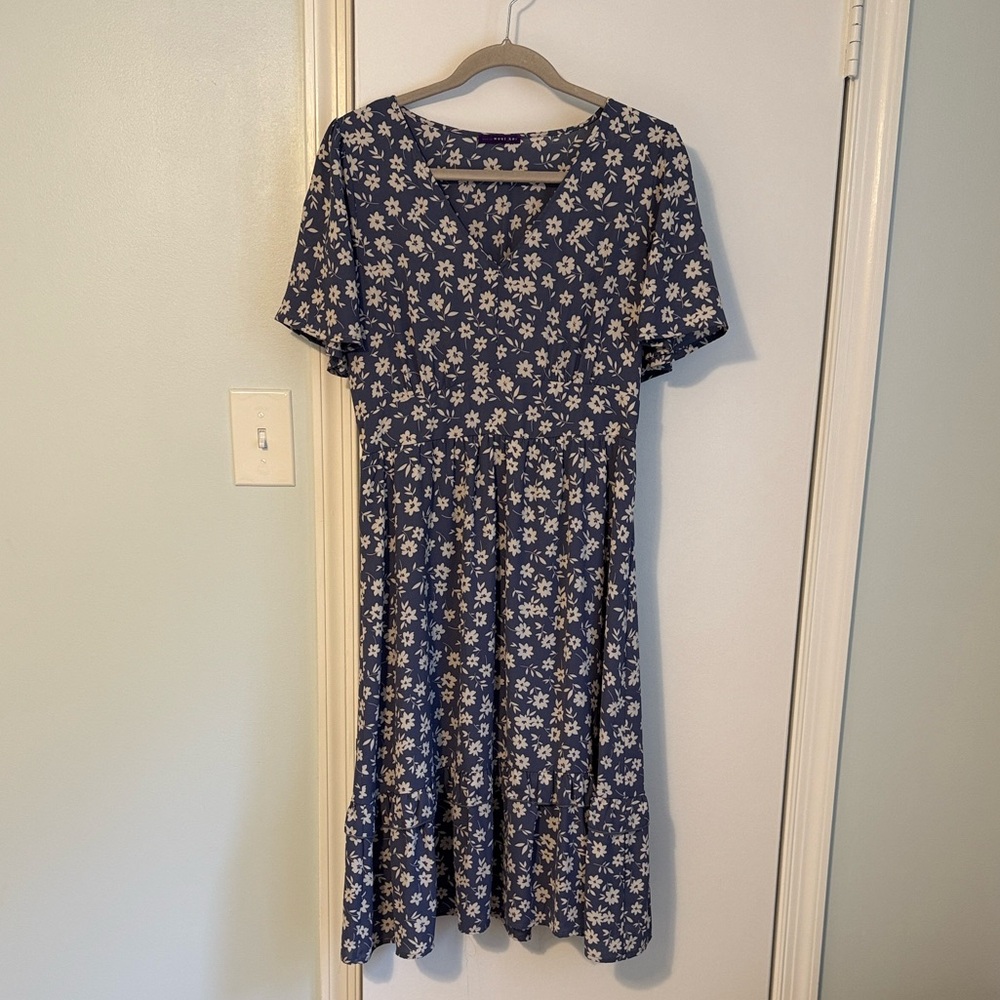 West Kei Navy Floral Midi Dress